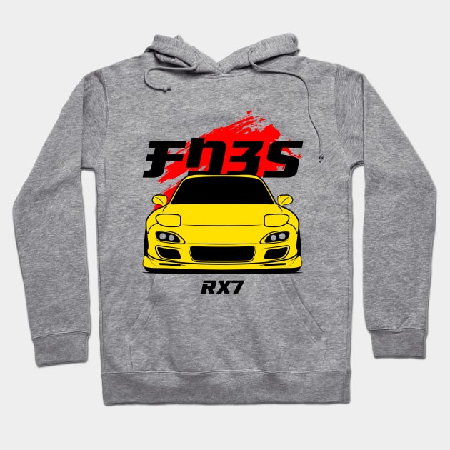 Front yellow rx7 fd3s Hoodie by GoldenTuners